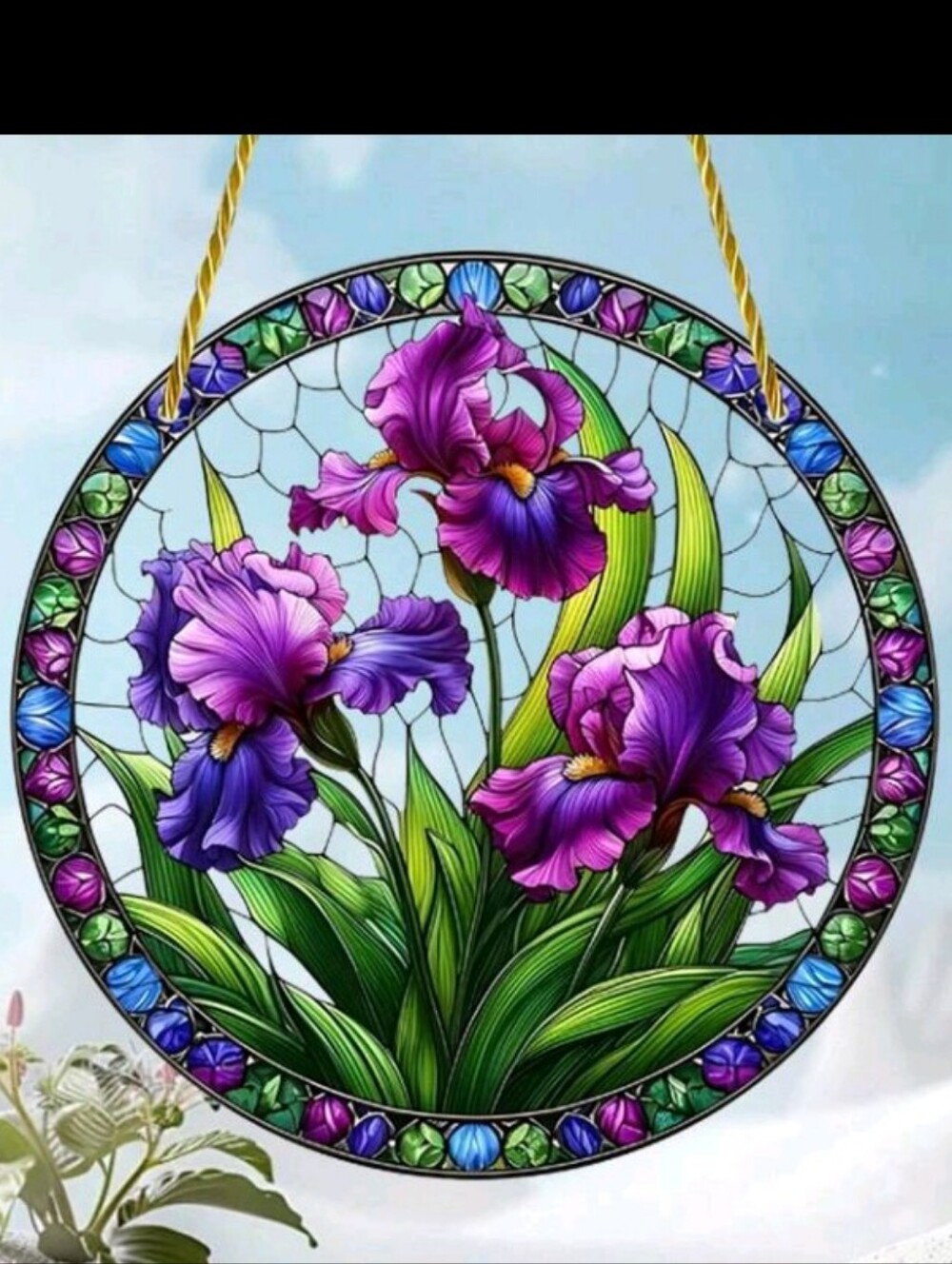 2D Flat Acrylic Purple Iris Hanging Wall Art Floral Window Accent